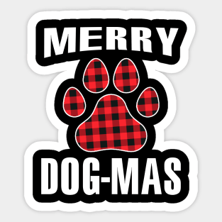 Merry Dog-mas Red Plaid Buffalo Merry Christmas Gift Dog Lover Dog Paw Sticker